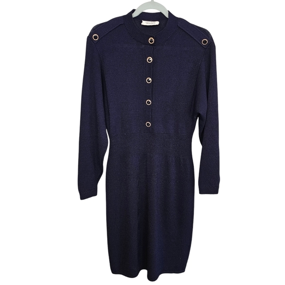 St. John Neiman Marcus Knit Navy Old Money Long Sleeve Dress - Picture 1 of 8